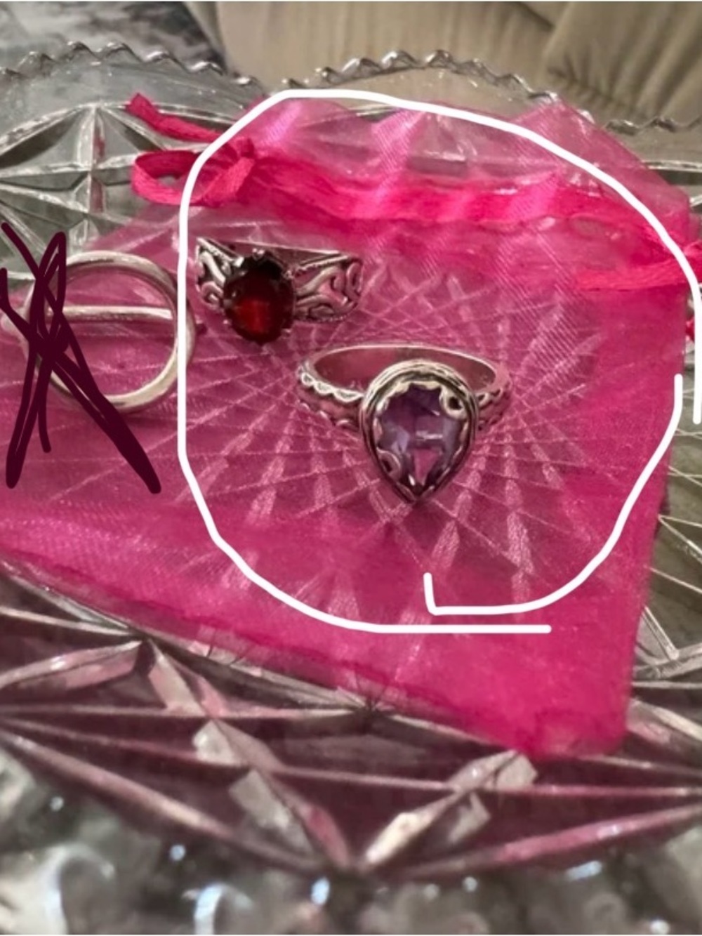 Silpada Sterling Silver Amethyst (purple) and Villa red ring